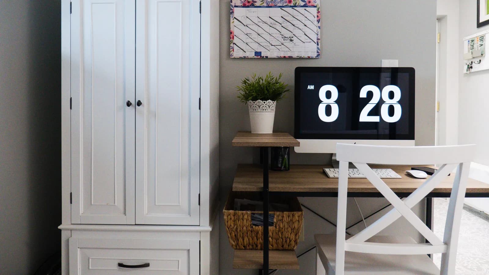 A sleek and organized home office with minimalist design and contemporary decor.