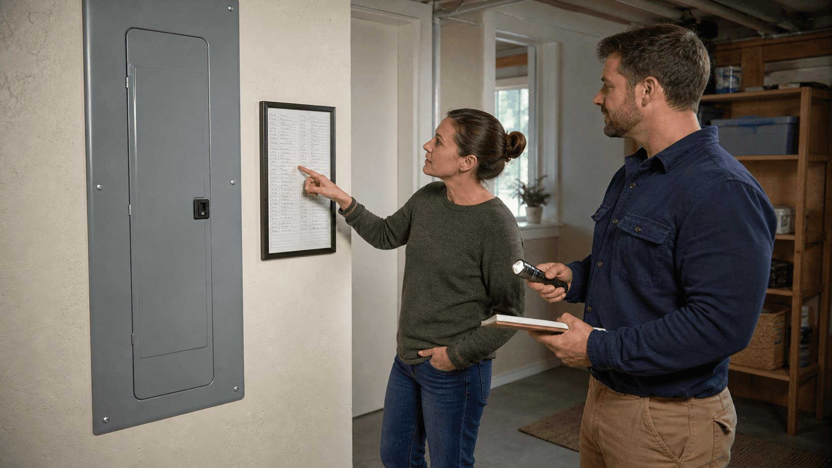 Homeowner and electrician comparing electrical service diagrams and panel replacement quotes