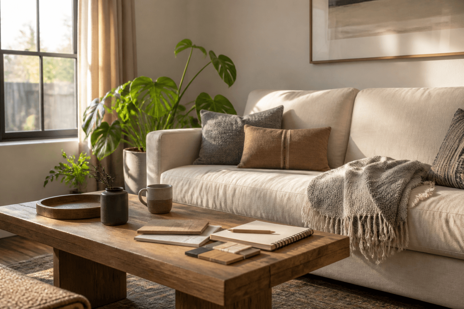 Warm, lived-in living room