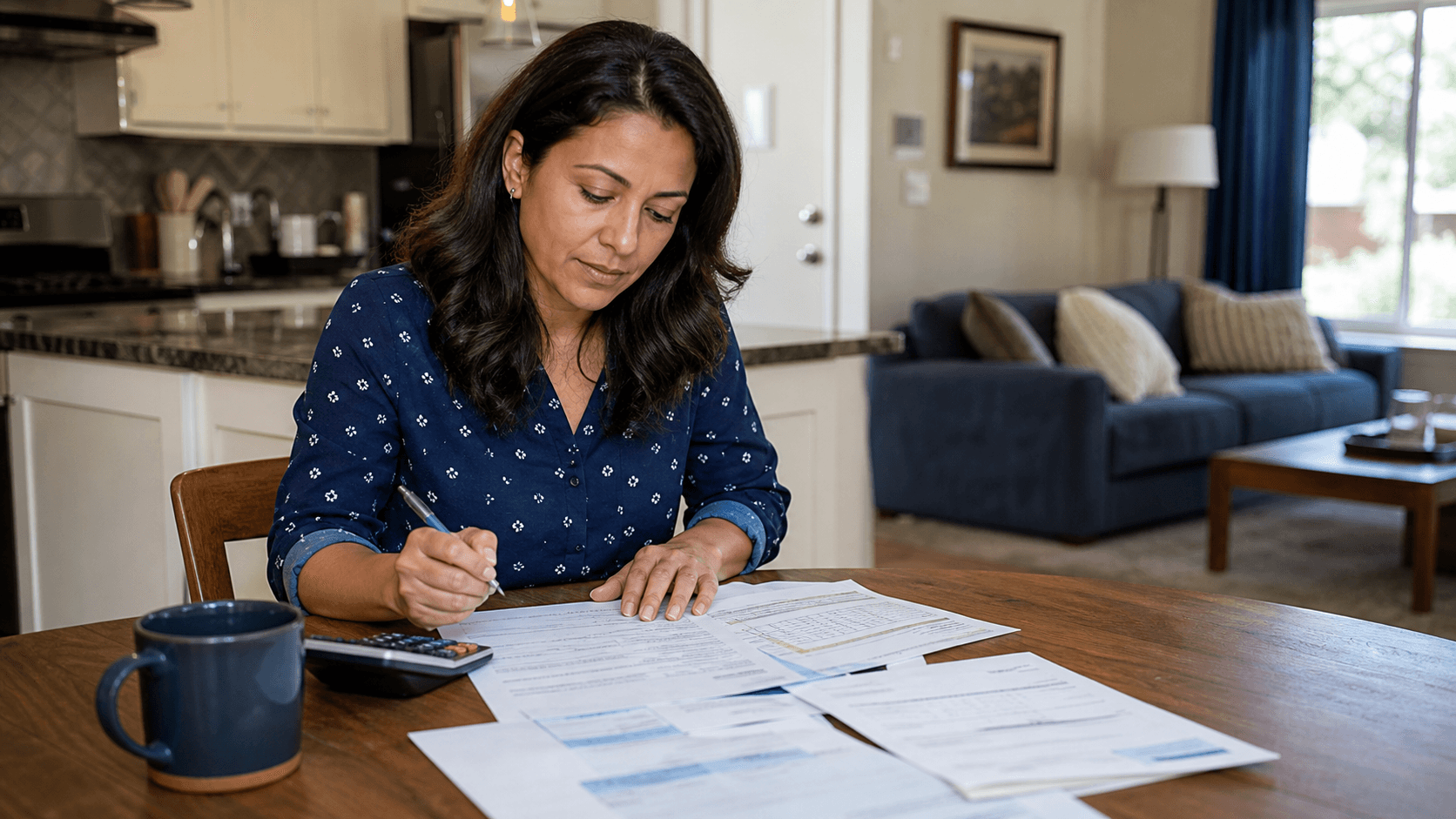 Homeowner organizing household costs and property records
