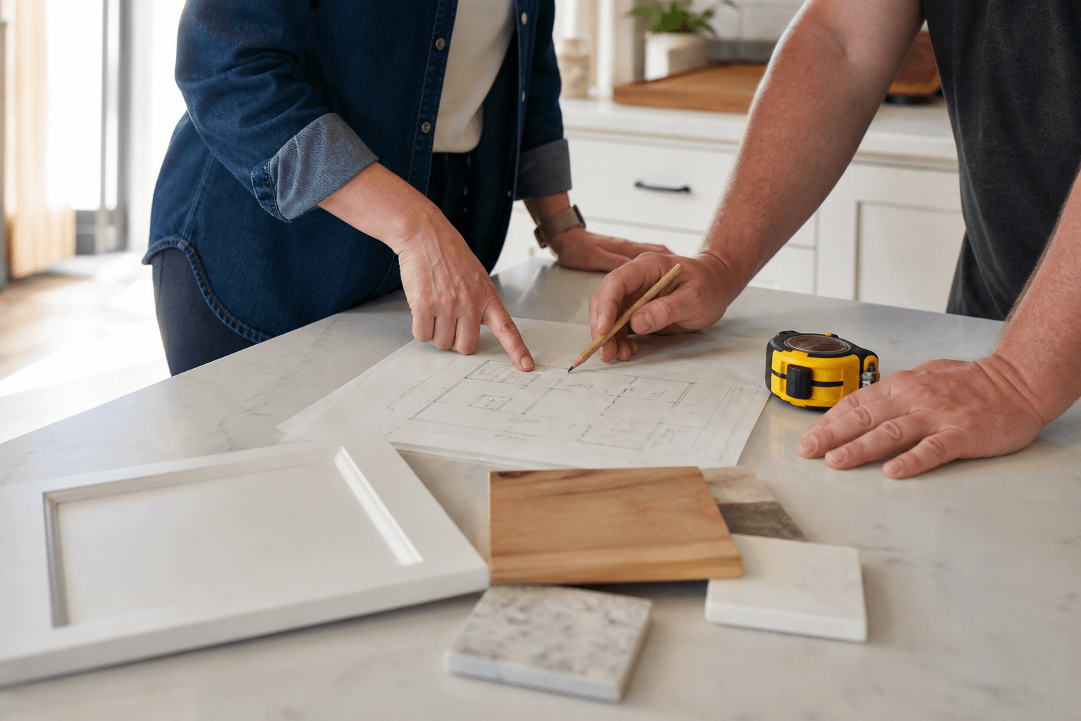 Homeowner and contractor reviewing a renovation plan