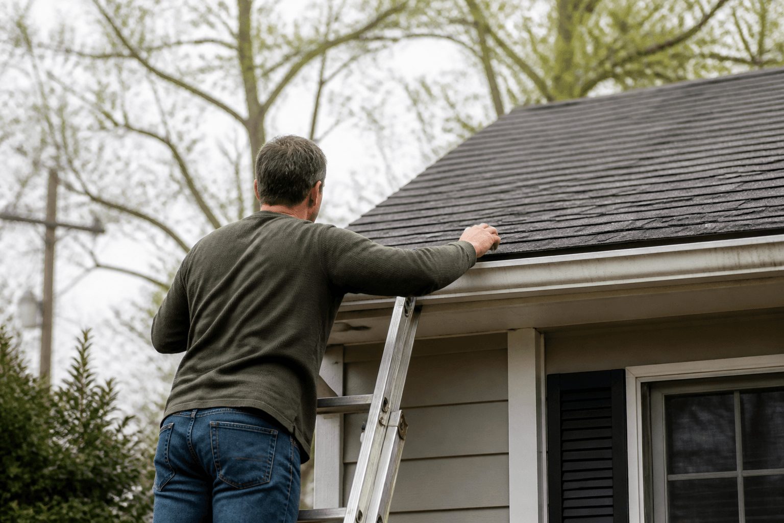 Homeowner comparing mapped roof-replacement scopes before tear-off